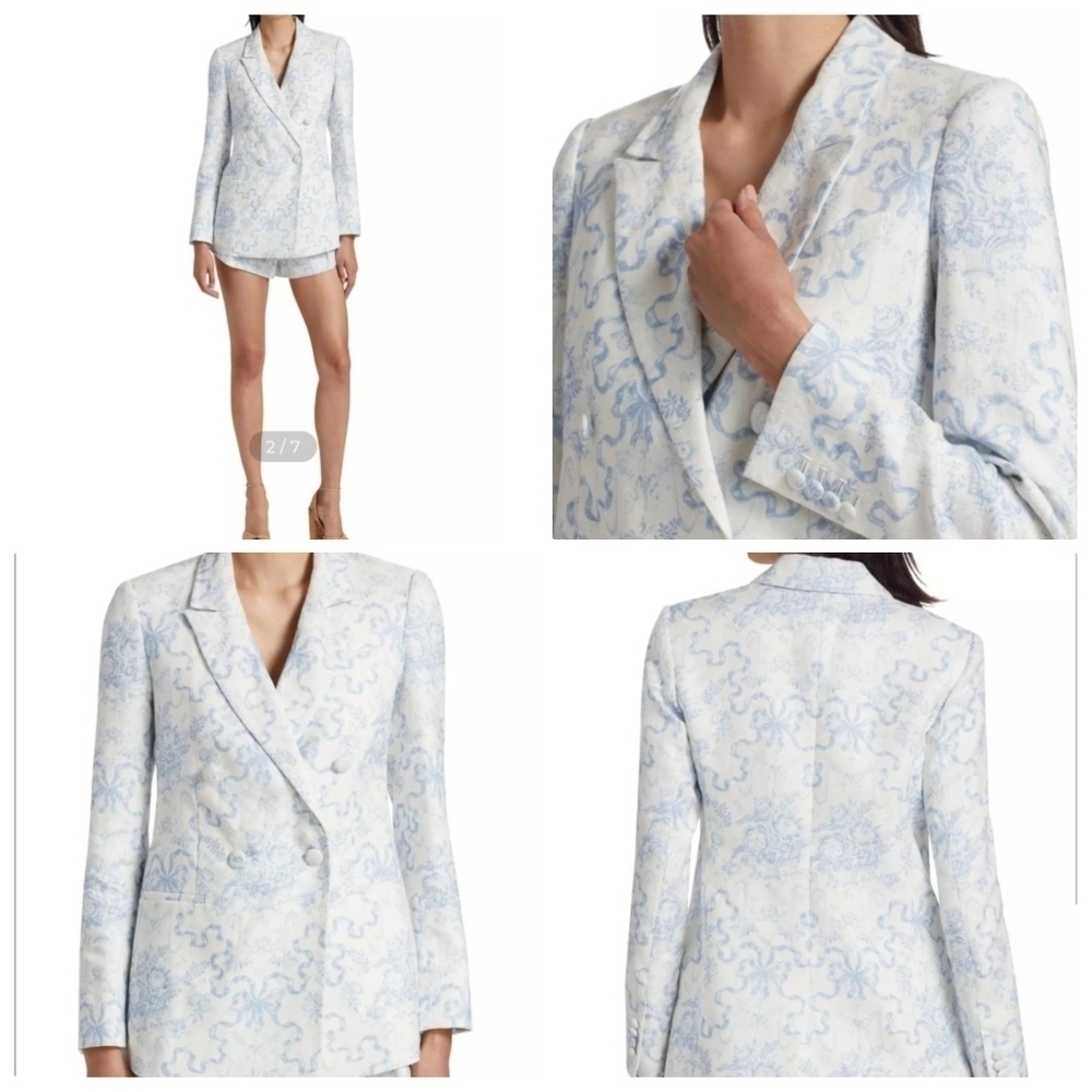 New LoveShackFancy Lumine Linen Blissful Blue Double-Breasted Jacket Size 2 NWT